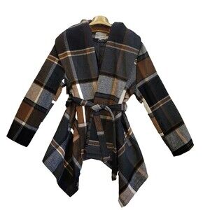 Chicwish Rabato Coat Jacket Wrap 2XL Prairie Check Shawl Collar Asymmetrical